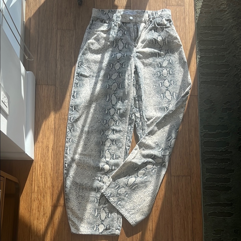 Bershka Snake Print Flare Jeans - Gray